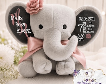 Baby Girl Gift, Newborn Keepsake, Birth Announcement, Personalized Stuffed Animal, Baby Boy Gift, Birth Gift, New Parents Gift, Baby Shower
