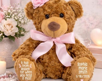 Memorial Gift Teddy Bear, Angel Stuffed Animal, Infant Loss, Sympathy Gift, A Hug From Heaven, Family Loss Memorial, Sibling Loss