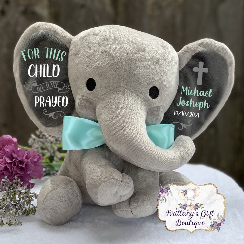 Personalized Baptism gift, girl baptism gift, baptism keepsake, girl keepsake, stuffed elephant, stuffed elephant, dedication gift image 7