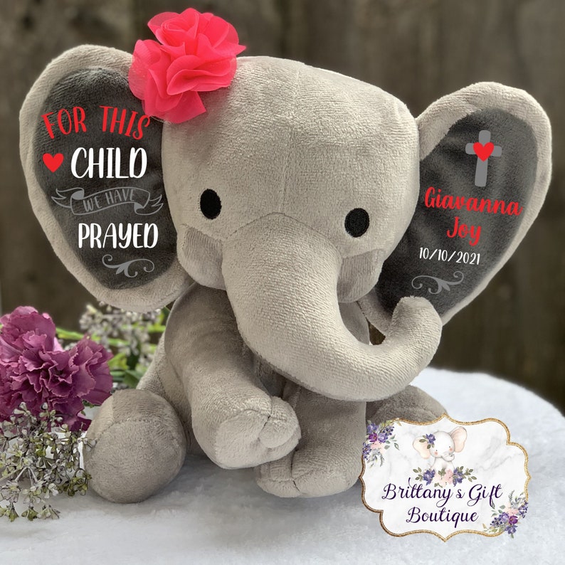 Personalized Baptism gift, girl baptism gift, baptism keepsake, girl keepsake, stuffed elephant, stuffed elephant, dedication gift image 2