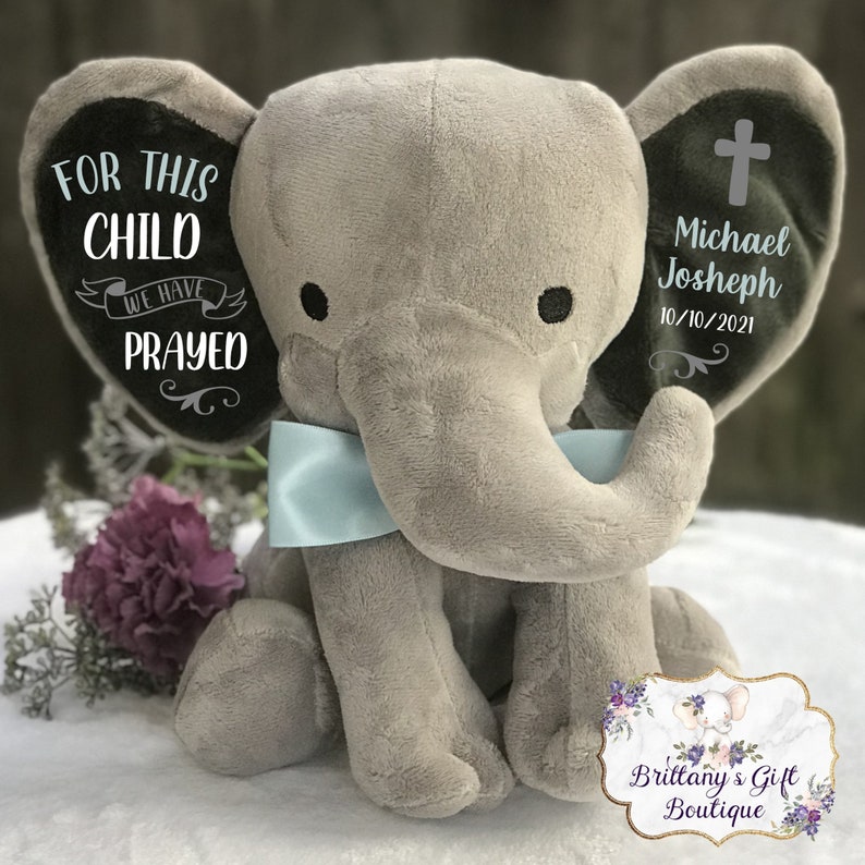 Personalized Baptism gift, girl baptism gift, baptism keepsake, girl keepsake, stuffed elephant, stuffed elephant, dedication gift image 6