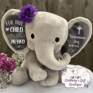 Personalized Baptism gift, girl baptism gift, baptism keepsake, girl keepsake, stuffed elephant, stuffed elephant, dedication gift image 4