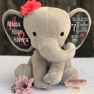 Baby Girl Gift, Newborn Keepsake, Birth Announcement, Personalized Stuffed Animal, Baby Boy Gift, Birth Gift, New Parents Gift, Baby Shower Coral