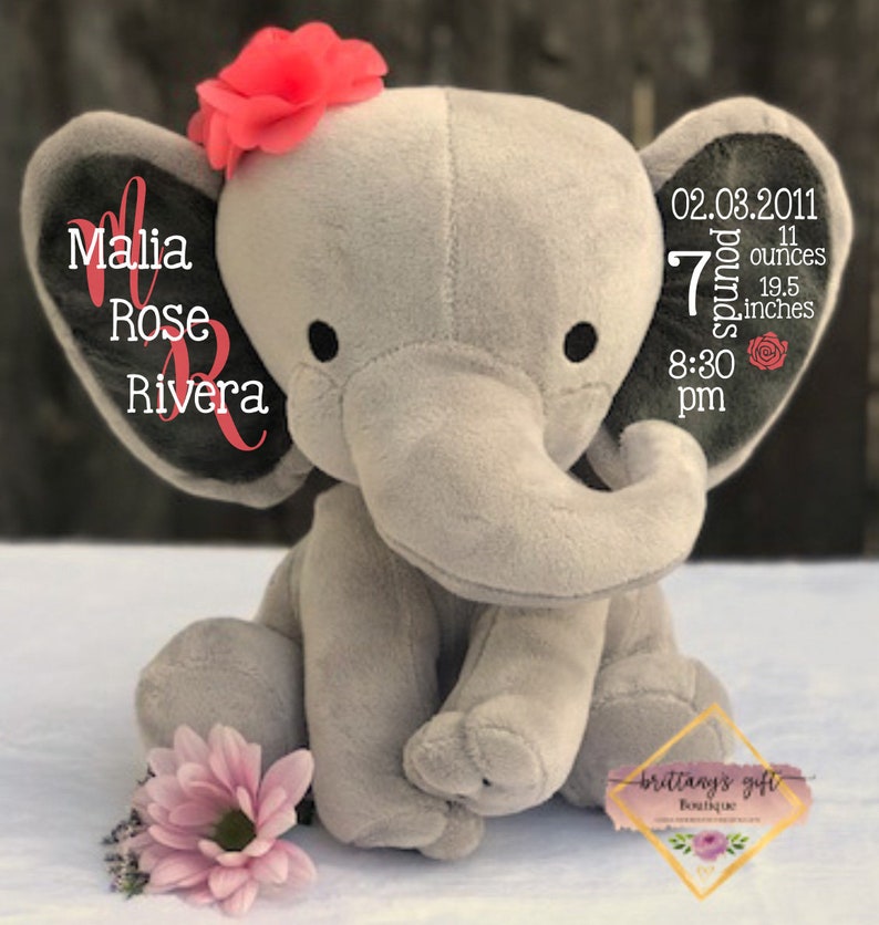 Baby Girl Gift, Newborn Keepsake, Birth Announcement, Personalized Stuffed Animal, Baby Boy Gift, Birth Gift, New Parents Gift, Baby Shower Coral