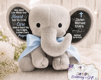 Personalized Baptism gift, girl baptism gift, baptism keepsake, baptism boy gift, stuffed elephant, christening gift, dedication gift