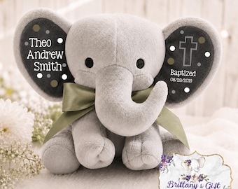 Personalized Baptism gift, girl baptism gift, baptism keepsake, baptism boy gift, stuffed elephant, christening gift, dedication gift