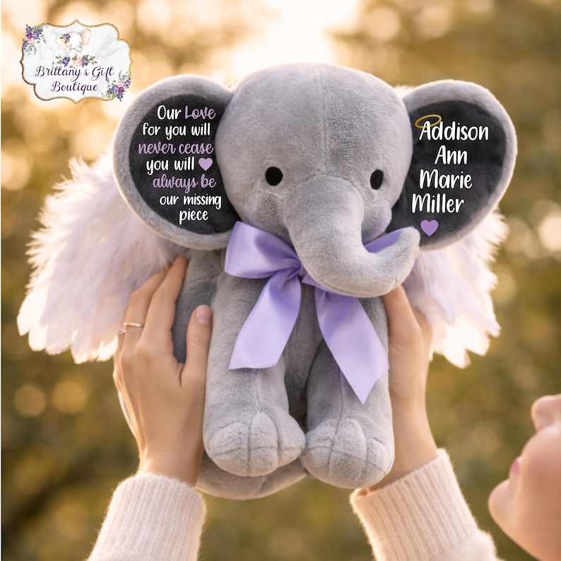 Angel Baby, Infant Loss Gift, Personalized stuffed animal, Memorial Gift, Angel Gift, Miscarriage, Family Loss Gift, Rainbow Baby Lavender