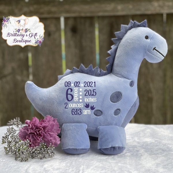 Personalized Birth Announcement Dino Stuffed Animal, Newborn Keepsake, Photo Prop, New Baby Gift, Stats Dino, Dino Nursery, Custom Dino