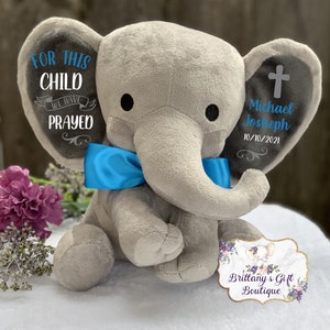 Personalized Baptism gift, girl baptism gift, baptism keepsake, girl keepsake, stuffed elephant, stuffed elephant, dedication gift image 9