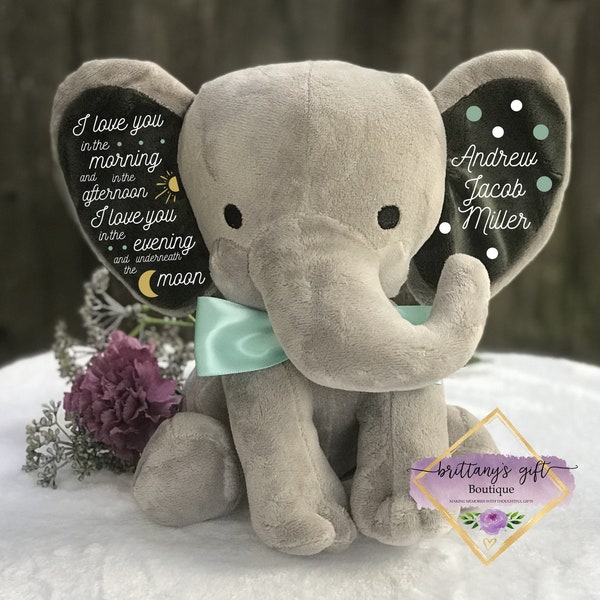 baby shower gift, boy baby shower gift, boy nursery decor, personalized stuffed animal, birth stats, stuffed elephant, elephant, newborn