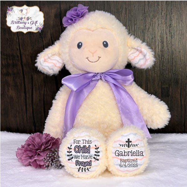 Baptism Lamb, Personalized Baptism Gift, Stuffed Lamb Baptized Gift, Custom Baby Baptism Keepsake, Plush Lamb Baptism Gift Infant
