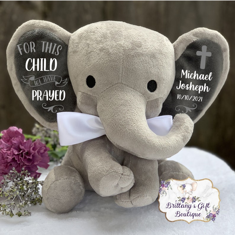 Personalized Baptism gift, girl baptism gift, baptism keepsake, girl keepsake, stuffed elephant, stuffed elephant, dedication gift image 10