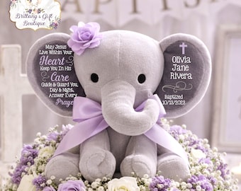 Regalo de bautizo personalizado, regalo de bautizo para niña, recuerdo de bautizo, regalo de bautizo para niño, elefante de peluche, regalo de dedicación