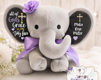 Personalized Baptism gift, girl baptism gift, baptism keepsake, baptism boy gift, stuffed elephant, dedication gift, confirmation gift