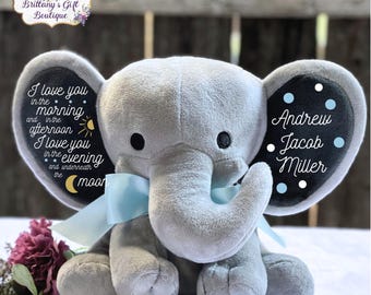 baby shower gift, boy baby shower gift, boy nursery decor, personalized stuffed animal, birth stats, stuffed elephant, elephant, newborn