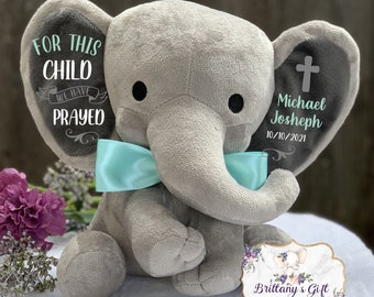 Baptism gift, boy baptism gift, baptism keepsake, boy keepsake, stuffed animal, personalized stuffed elephant, baby gift, dedication gift