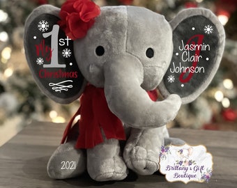 Regalo de Navidad, Regalo para recién nacido, Regalo para la primera Navidad, Animal de peluche personalizado, Animal de Navidad, Bebé, Regalo para bebé, Recuerdo de bebé, Niño