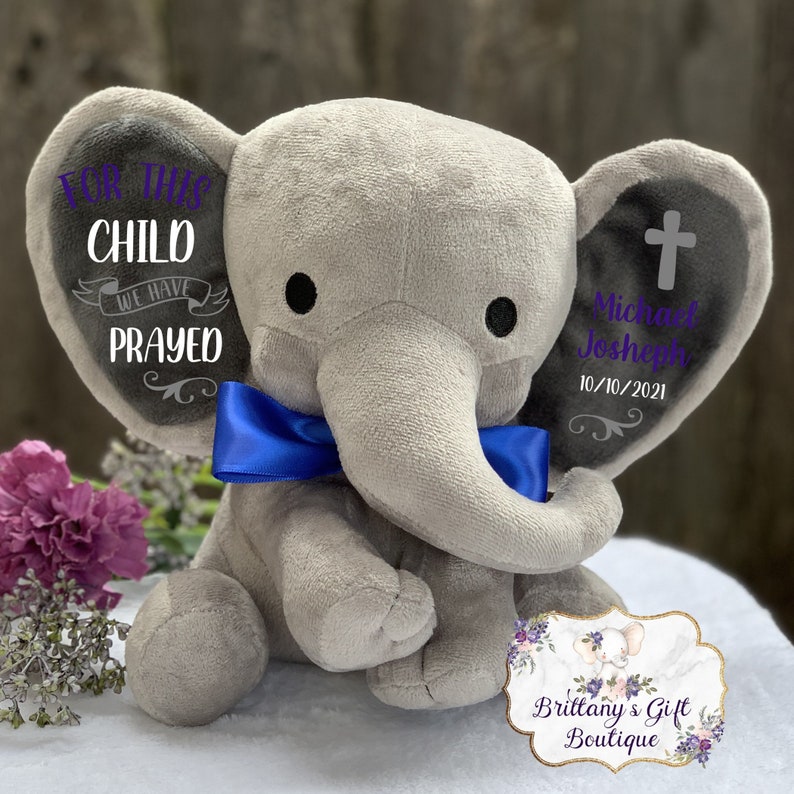 Personalized Baptism gift, girl baptism gift, baptism keepsake, girl keepsake, stuffed elephant, stuffed elephant, dedication gift image 8