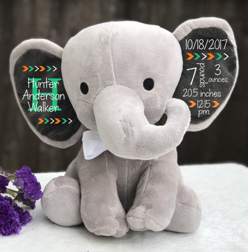 Birth Announcement Stuffed Animal New Baby Gift Elephant Etsy
