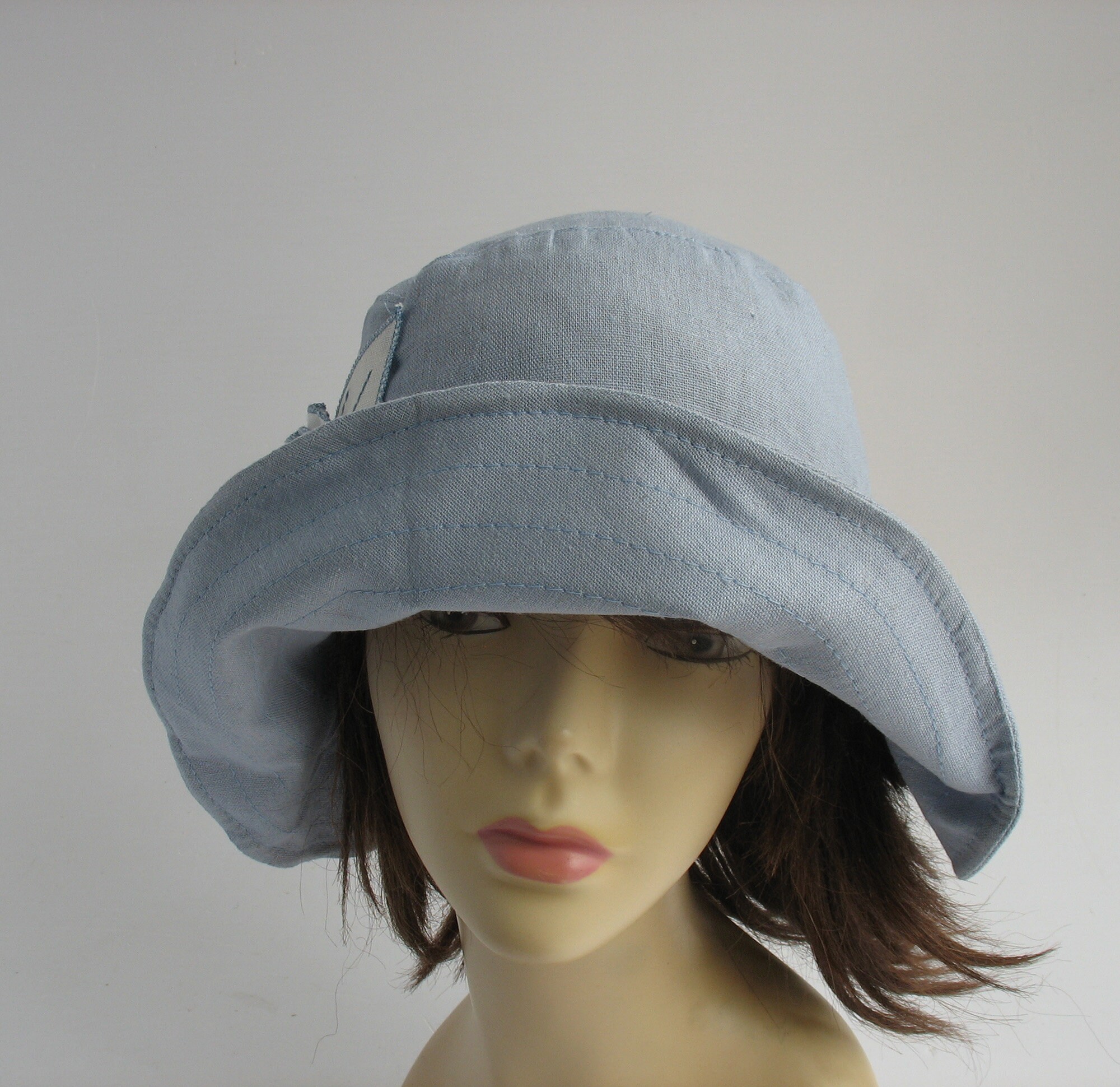 Blue sun hat Wide brimmed summer hat Linen sunhat Beach wear Etsy