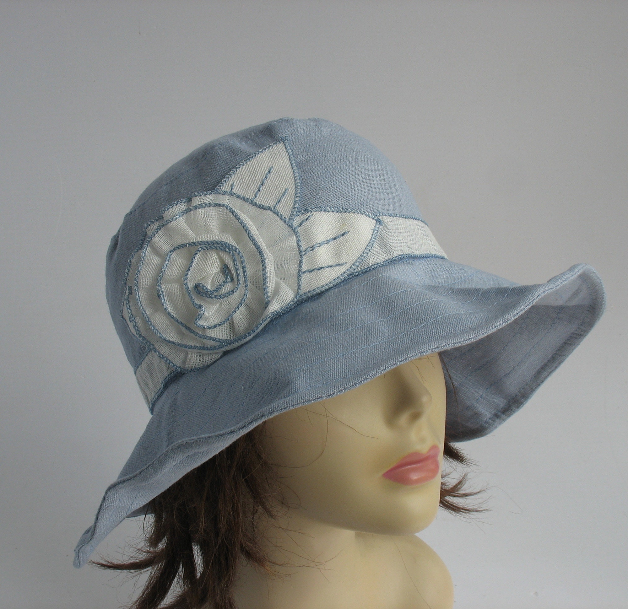 Blue sun hat Wide brimmed summer hat Linen sunhat Beach wear Etsy