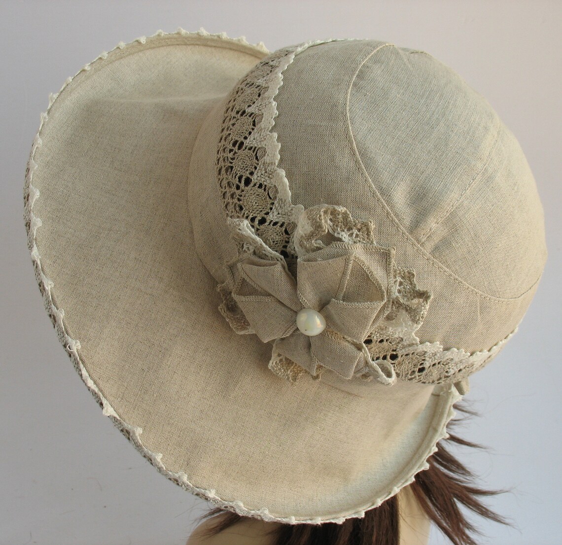 Cream sun hat Wide brimmed summer hat cream Linen sunhat Beach Etsy