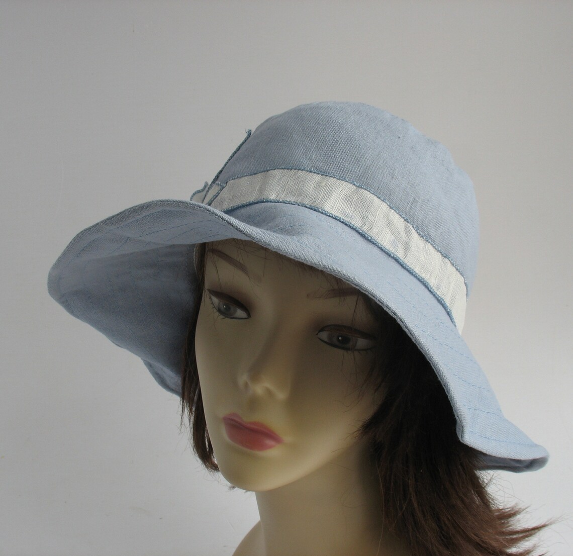 Blue sun hat Wide brimmed summer hat Linen sunhat Beach wear Etsy