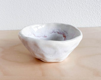 Off-white and pink pinch pot, ceramic clay, handmade pottery, air plant, jewelry dish, small cup, trinket holder, decorative, dip sauce bowl