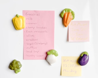 Aimants en céramique, argile faite main, légumes, pour réfrigérateur, thème jardin végétarien, cadeau chef jardinier, décoration chef de cuisine