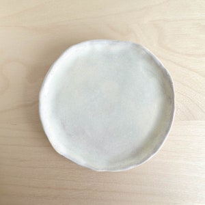 Small round plate, hand built pottery, large jewelry dish, modern minimalist, tabletop home decor, handmade desk accessories, pastel color image 1