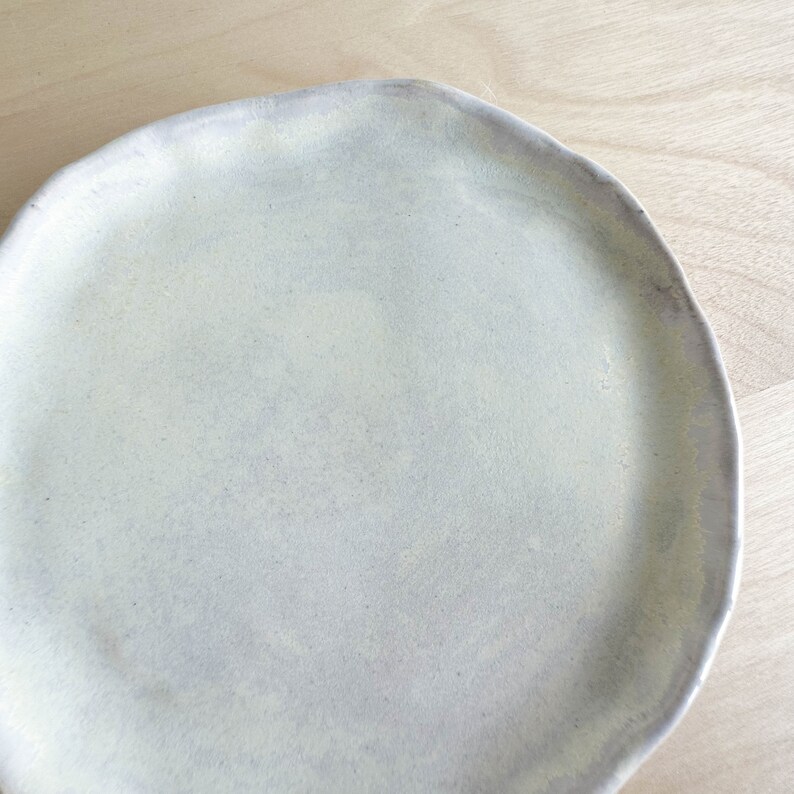 Small round plate, hand built pottery, large jewelry dish, modern minimalist, tabletop home decor, handmade desk accessories, pastel color image 3