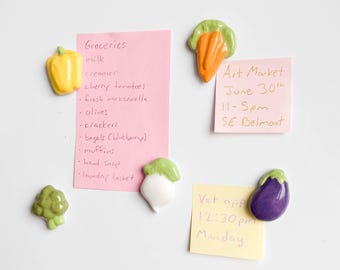 Ceramic magnets, handmade clay, vegetables, for fridge refrigerator, veggie garden theme, gardener chef gift, kitchen chef decor