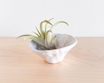 Small dish, handmade ceramic, off-white pinch pot, glossy glaze pottery, subtle color, modern, jewelry, office desk decor, air plant holder
