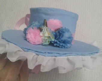 Lolita style miniature hat in blue and pink.