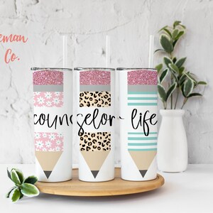 Counselor Life Pencil 20 oz Stainless Steel Skinny Tumbler