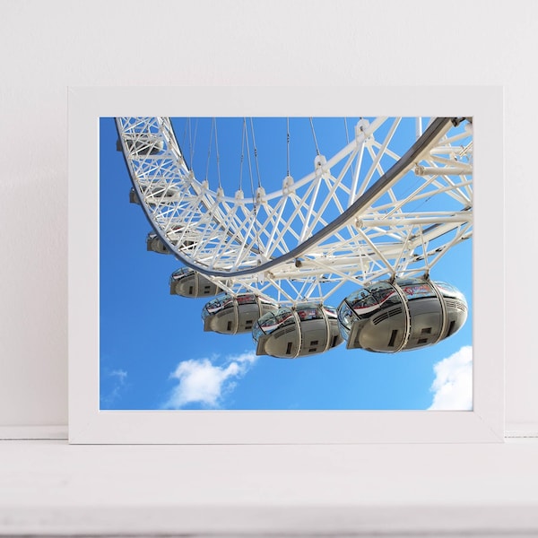 London Eye Ferris Wheel Wall Art, Digital Print, Famous Ferris Wheel of England, Travel Photography, Metal Architecture, Wall Hanging Decor