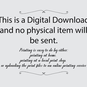 K&ouml;nnte beinhalten: Eine Ank&uuml;ndigung f&uuml;r einen digitalen Download auf hellgrauem Hintergrund. Der Text lautet: &bdquo;Dies ist ein digitaler Download und es wird kein physischer Artikel versendet.&ldquo; Weitere Textabschnitte erl&auml;utern die Druckoptionen: zu Hause, in einem Gesch&auml;ft oder online.
