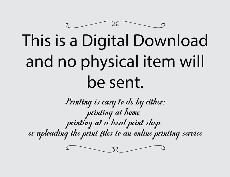 K&ouml;nnte beinhalten: Eine Ank&uuml;ndigung f&uuml;r einen digitalen Download auf hellgrauem Hintergrund. Der Text lautet: &bdquo;Dies ist ein digitaler Download und es wird kein physischer Artikel versendet.&ldquo; Weitere Textabschnitte erl&auml;utern die Druckoptionen: zu Hause, in einem Gesch&auml;ft oder online.