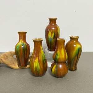 Vintage Drip Glaze Art Pottery Vases: Chinese Style Set of 5