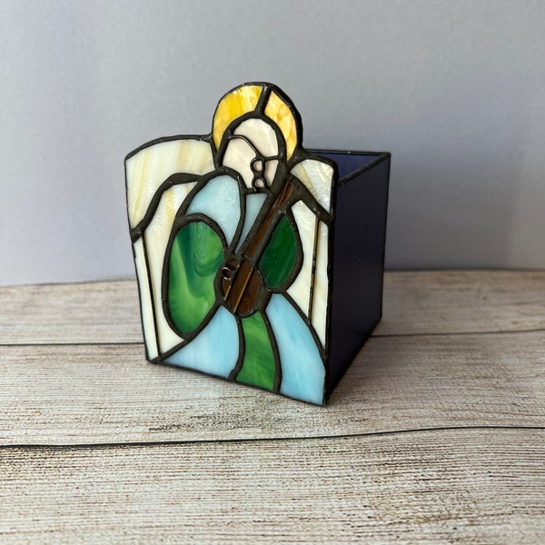 Stained Glass Angel with Lute Tealight Holder, Small Planter