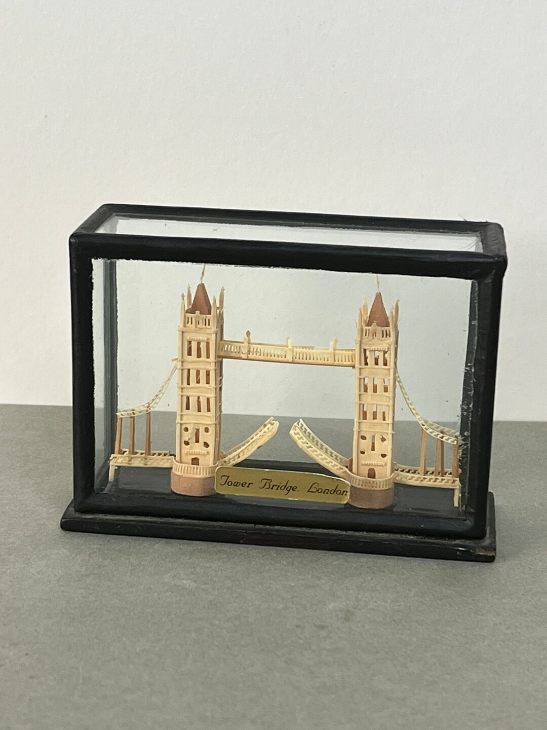 Vintage Carved Cork Model of Tower Bridge, London, in Glass Display