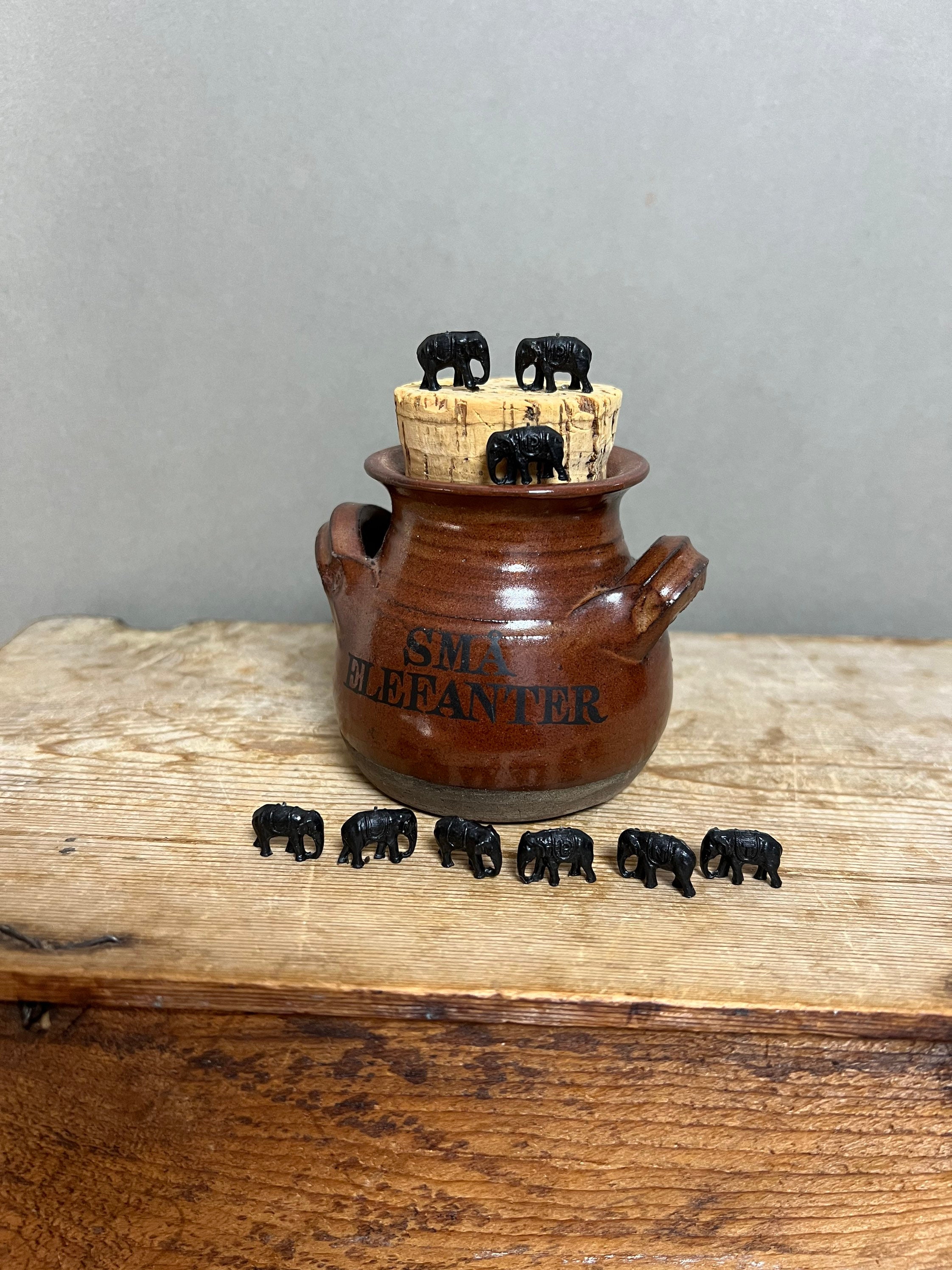 Studio, Art Pottery Jar, Norwegian, ‘små Elefanter’, with 9 Small Elephants! Signed GHC