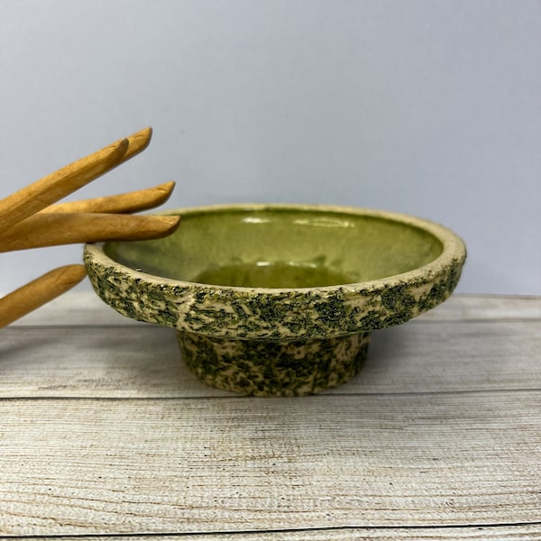 Mid Century Pieter Groeneveldt Candle Holder, Flower Bowl, Moss Green Bark Finish