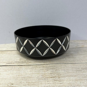 Vintage modernist Schüssel, Pflanzgefäß, schwarzes und silbernes Aluminium, Cristillium, Conrad, Wales