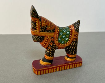 Vintage Hand Painted Indian Folk Art Wooden Horse Figurine, Unusual