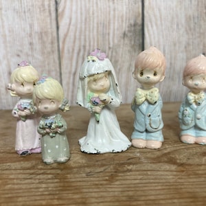 Vintage &#39;Precious Moments&#39; Hochzeit Party Figuren, bemalt Ecast Metall, Braut, Bräutigam, Brautjungfern und bester Mann, &#39;EC&#39;, Enesco
