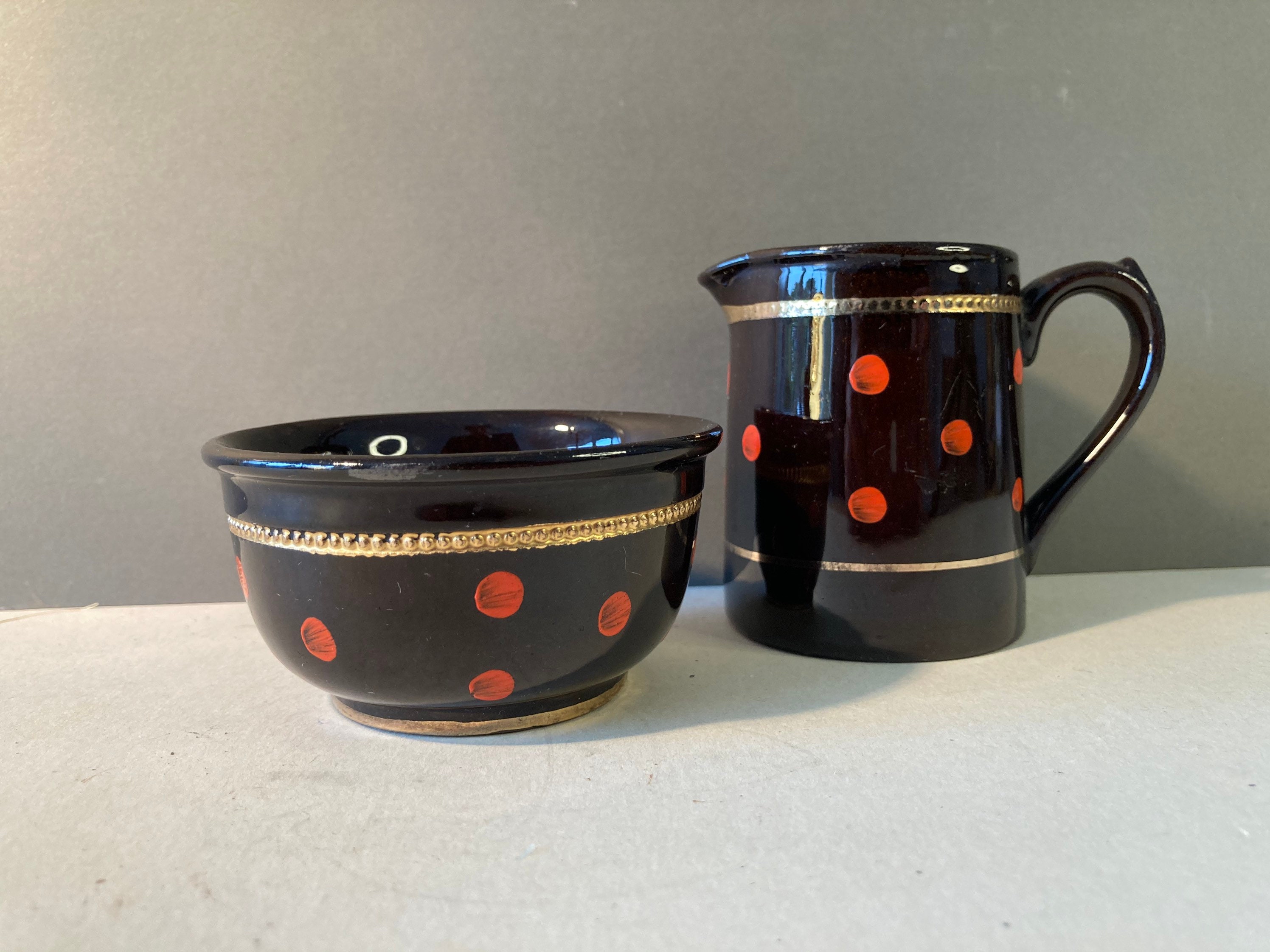 Vintage, Antique Sugar Bowl and Creamer, Milk Jug, Black