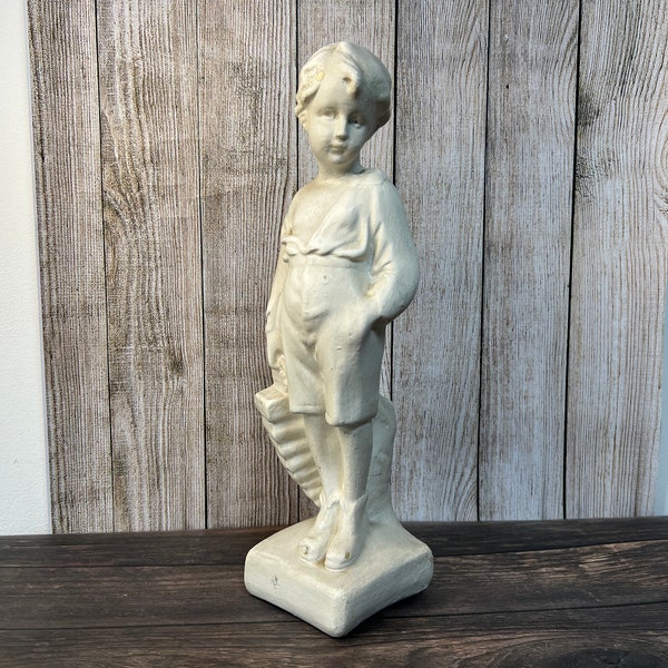 Vintage, Antique Chalkware, Plaster Figure, Young Boy with Accordion ,
