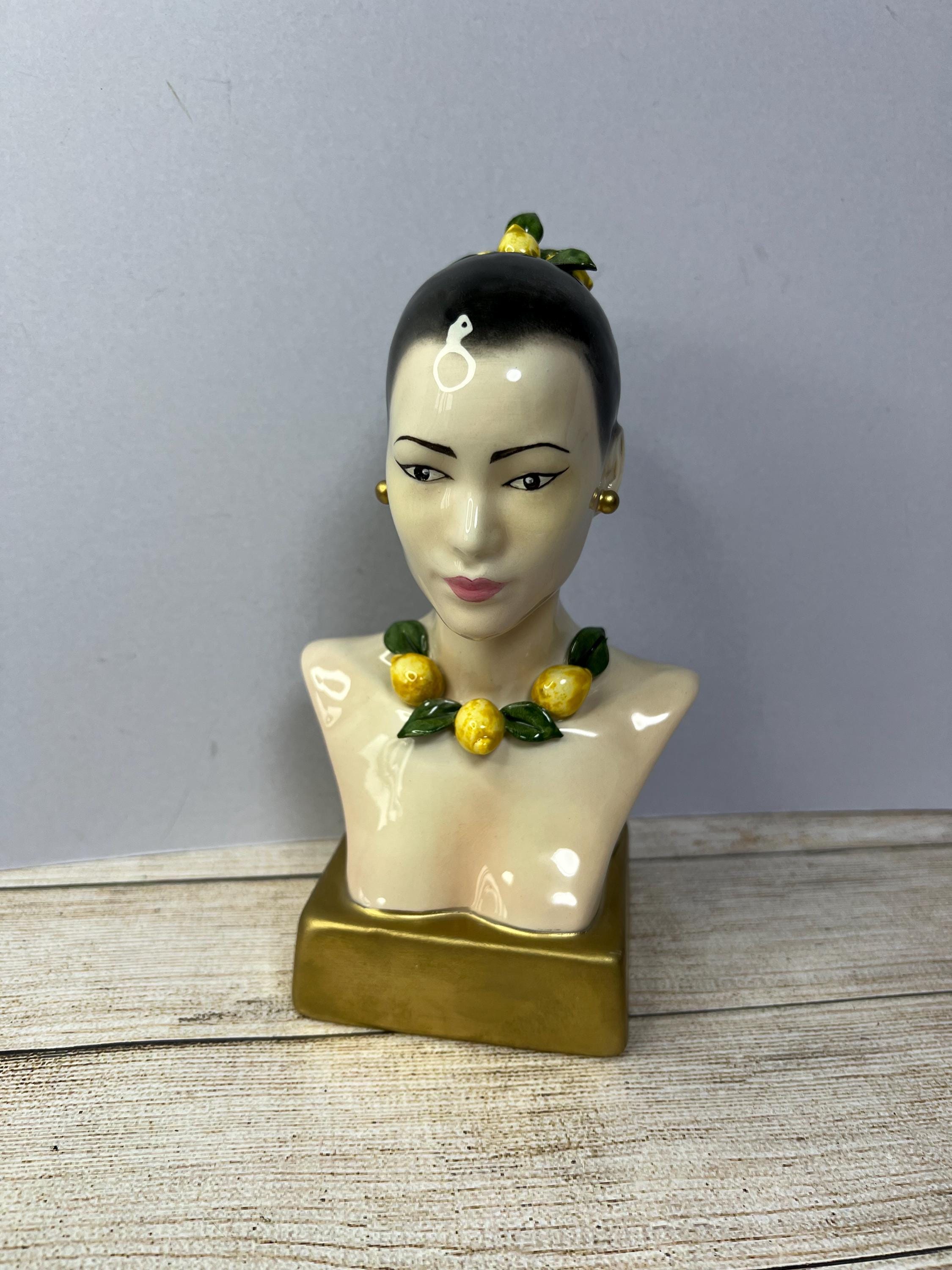 Unusual Vintage Capodimonte Oro Bianco Porcelain Bust Figurine