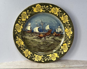 Antieke Royal Doulton decoratieve plaat, galjoen zeilschepen, kunstnijverheid, A/F